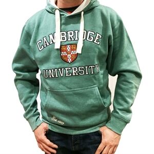 Official CAMBRIDGE UNIVERSITY stitched logo green Hoodie thick Drawstring Large